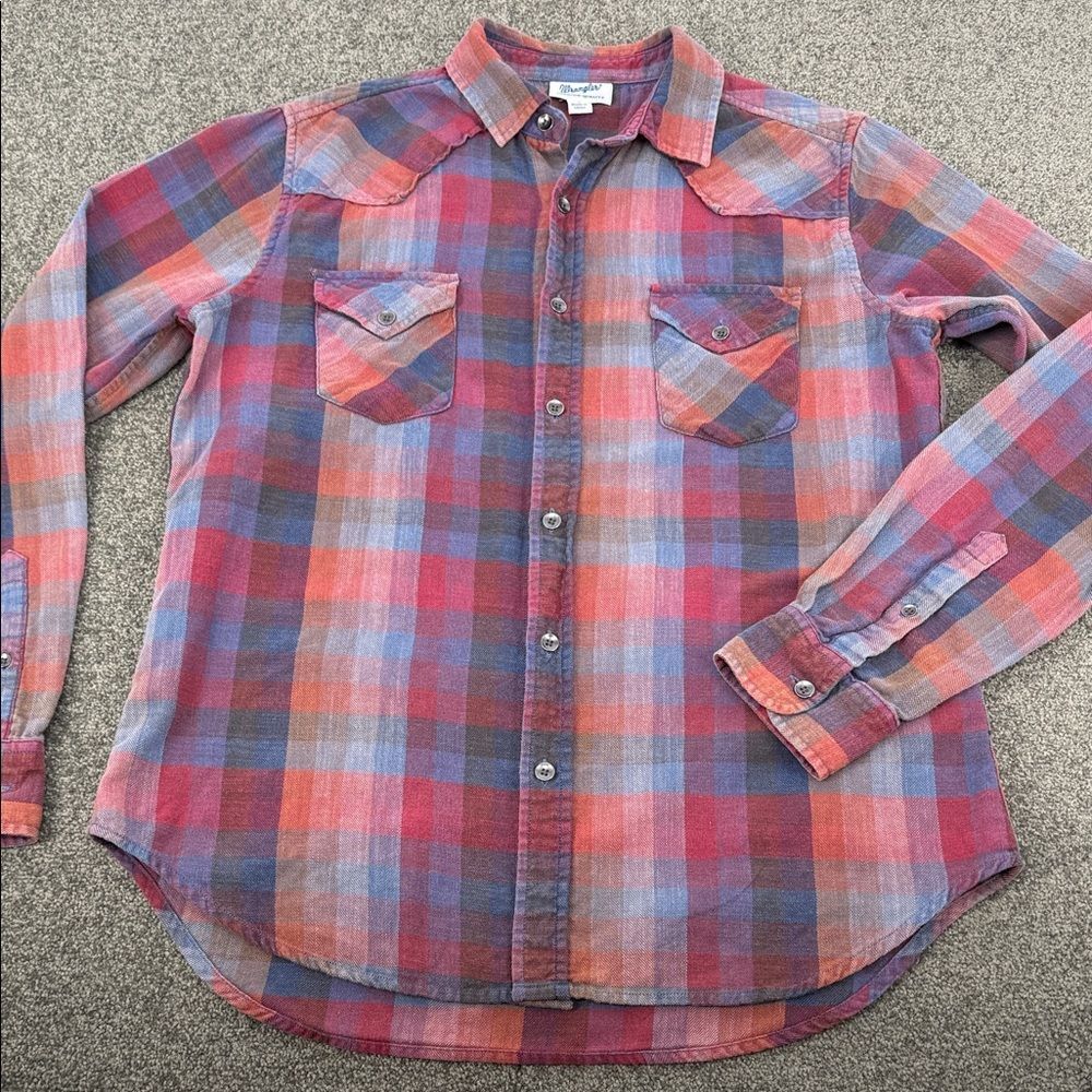 Wrangler Shirt Mens Small Plaid Button-Up Western Casual Vintage Cowboy